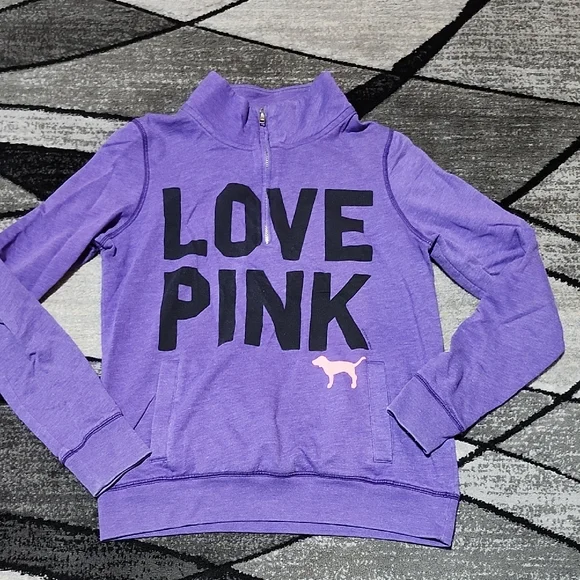 VINTAGE VS PINK 2011 PURPLE QUARTER-ZIP DOG LOGO MOCK-NECK SWEATSHIRT - Picture 1 of 12